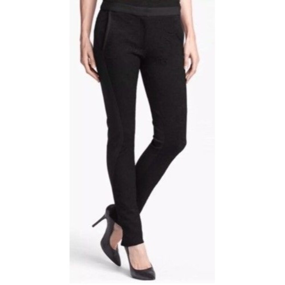 Diane Von Furstenberg Black Lace Front Panel Harmony Skinny Pants Women Size 8
